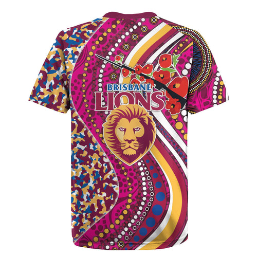 Brisbane Lions ANZAC Day Rugby Jersey Indigenous Poppy Remembrance Lion Warrior
