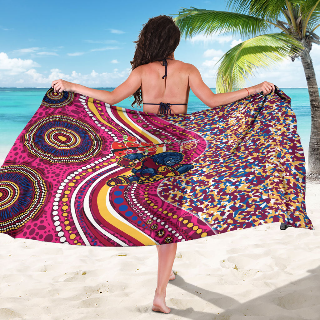 Brisbane Lions ANZAC Day Sarong Indigenous Poppy Remembrance Lion Warrior