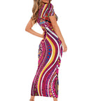 Brisbane Lions ANZAC Day Short Sleeve Bodycon Dress Indigenous Poppy Remembrance Lion Warrior