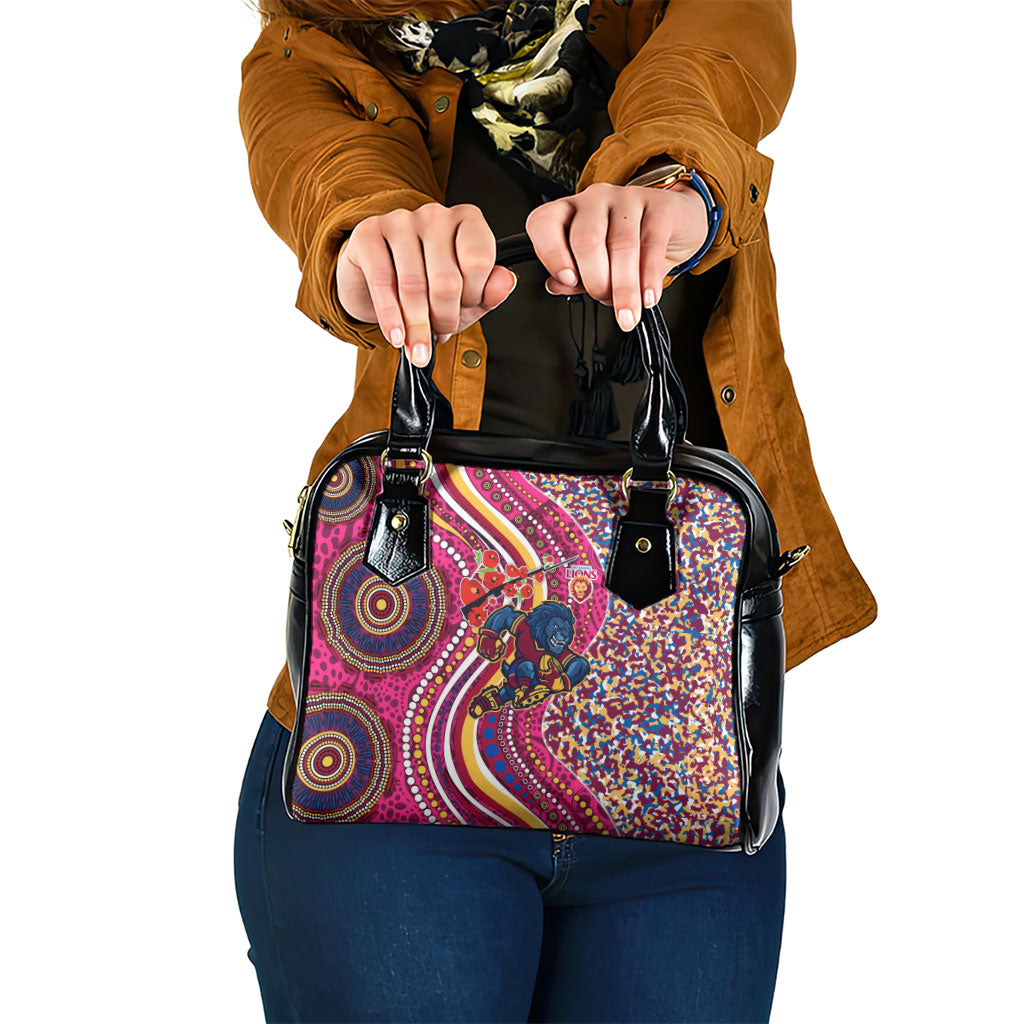 Brisbane Lions ANZAC Day Shoulder Handbag Indigenous Poppy Remembrance Lion Warrior