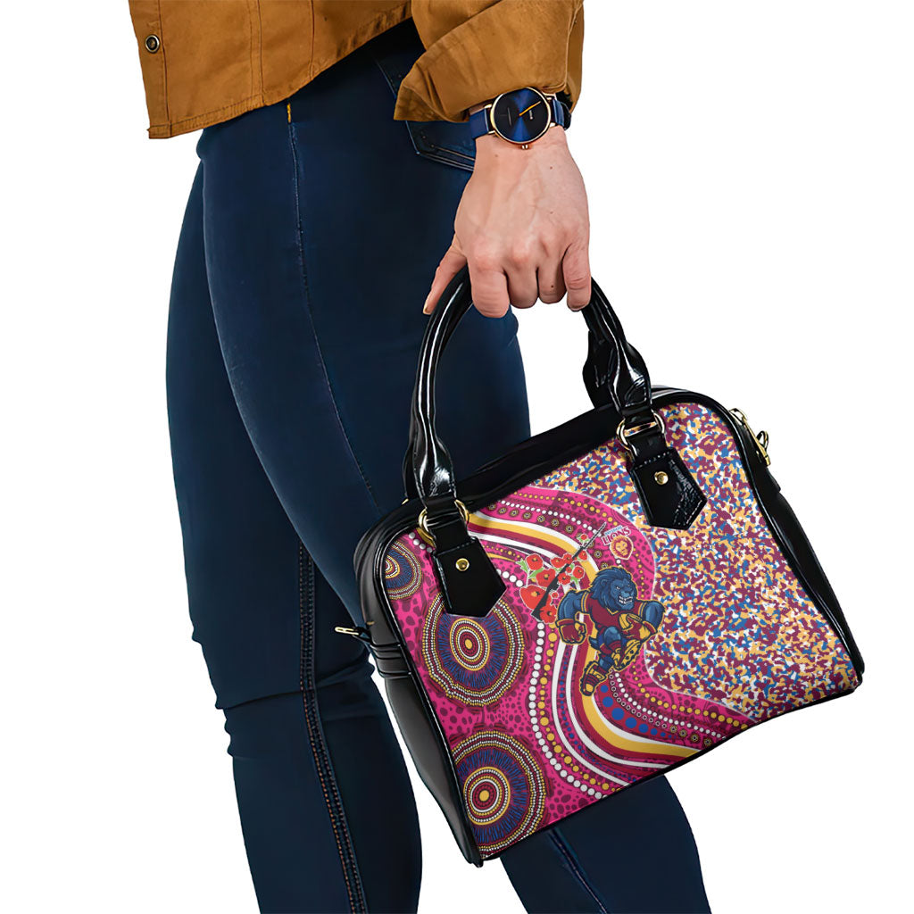 Brisbane Lions ANZAC Day Shoulder Handbag Indigenous Poppy Remembrance Lion Warrior