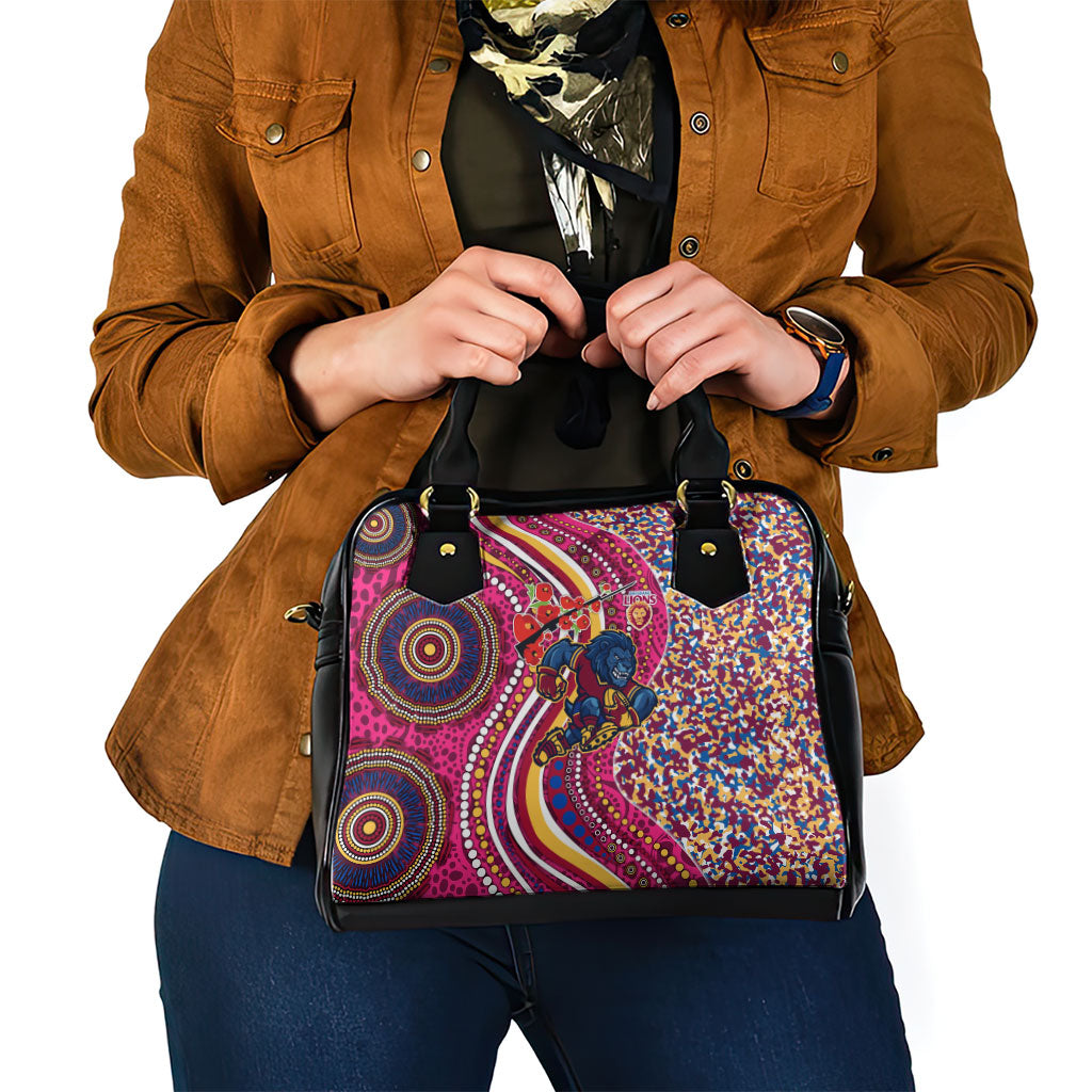 Brisbane Lions ANZAC Day Shoulder Handbag Indigenous Poppy Remembrance Lion Warrior