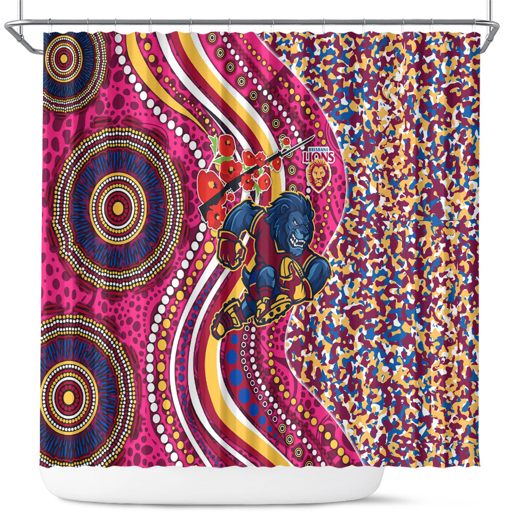 Brisbane Lions ANZAC Day Shower Curtain Indigenous Poppy Remembrance Lion Warrior