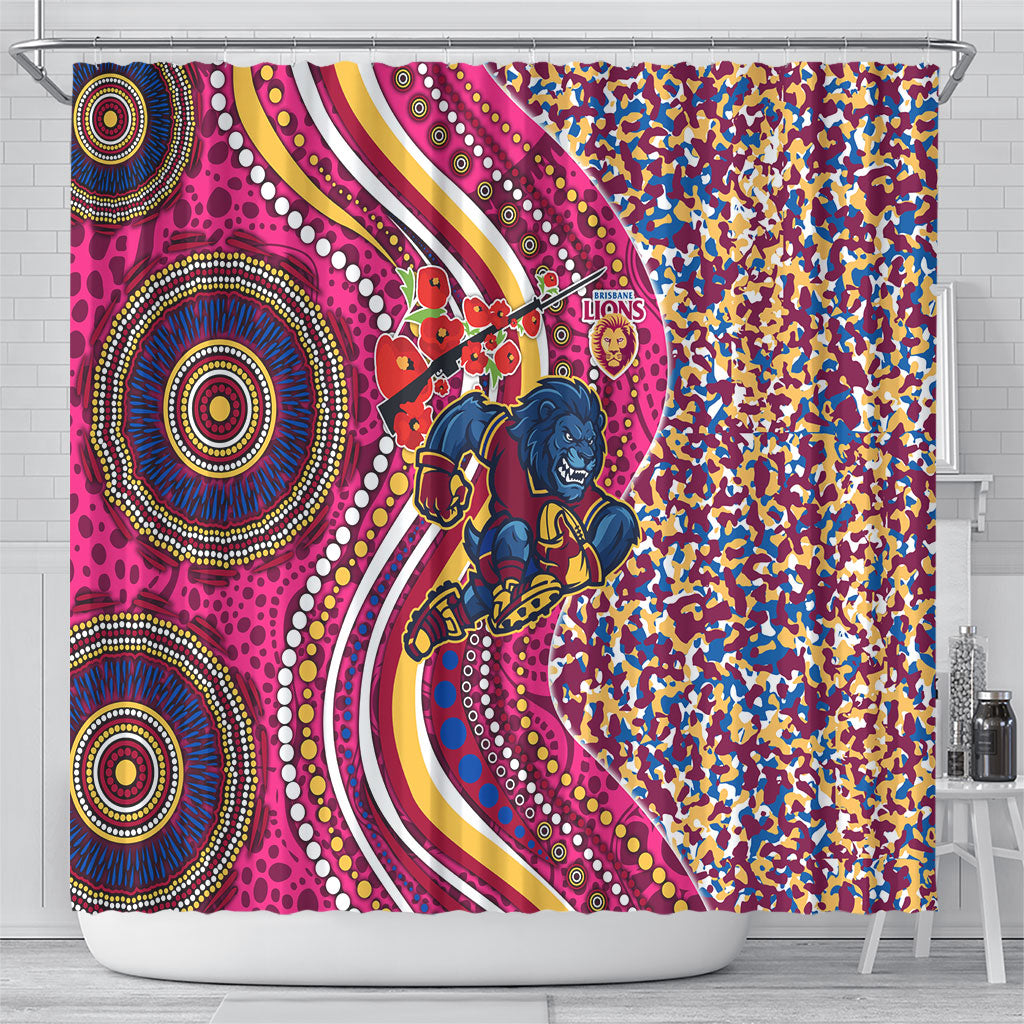 Brisbane Lions ANZAC Day Shower Curtain Indigenous Poppy Remembrance Lion Warrior