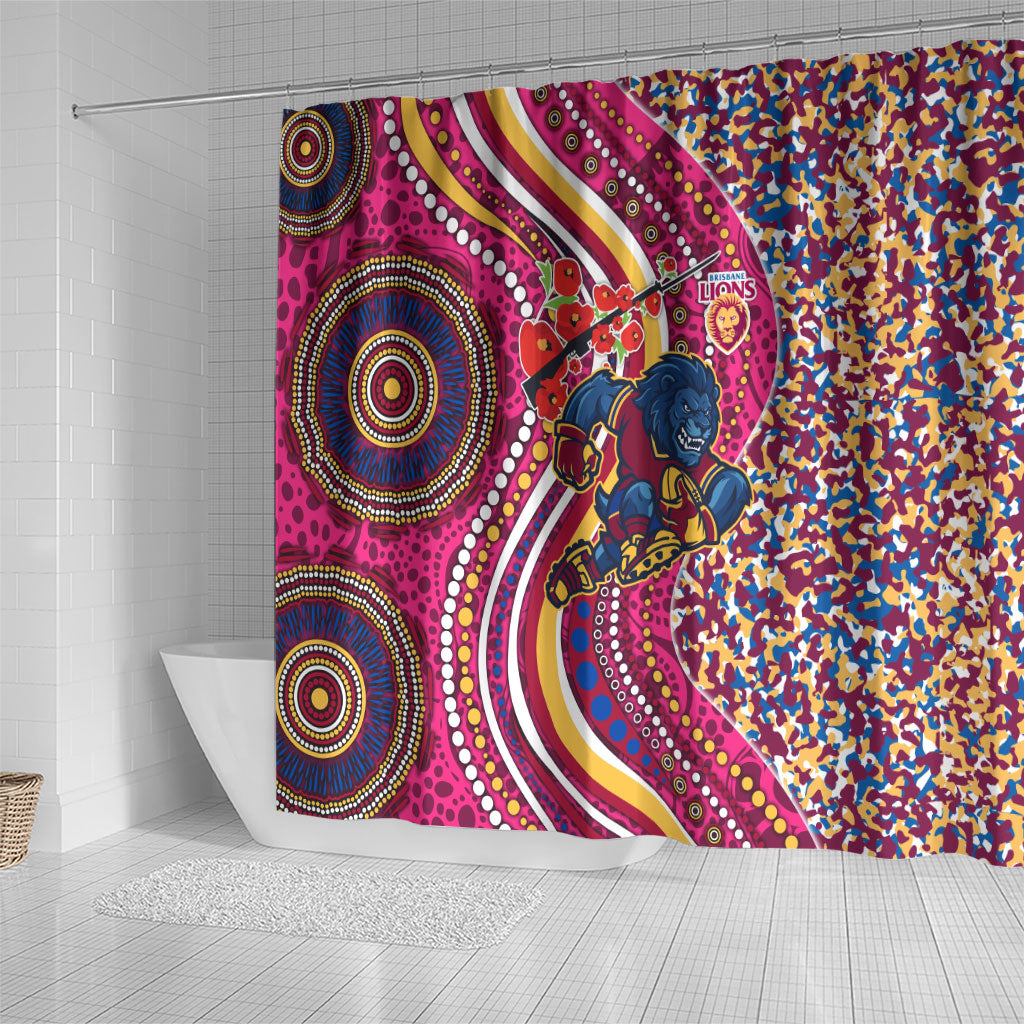 Brisbane Lions ANZAC Day Shower Curtain Indigenous Poppy Remembrance Lion Warrior
