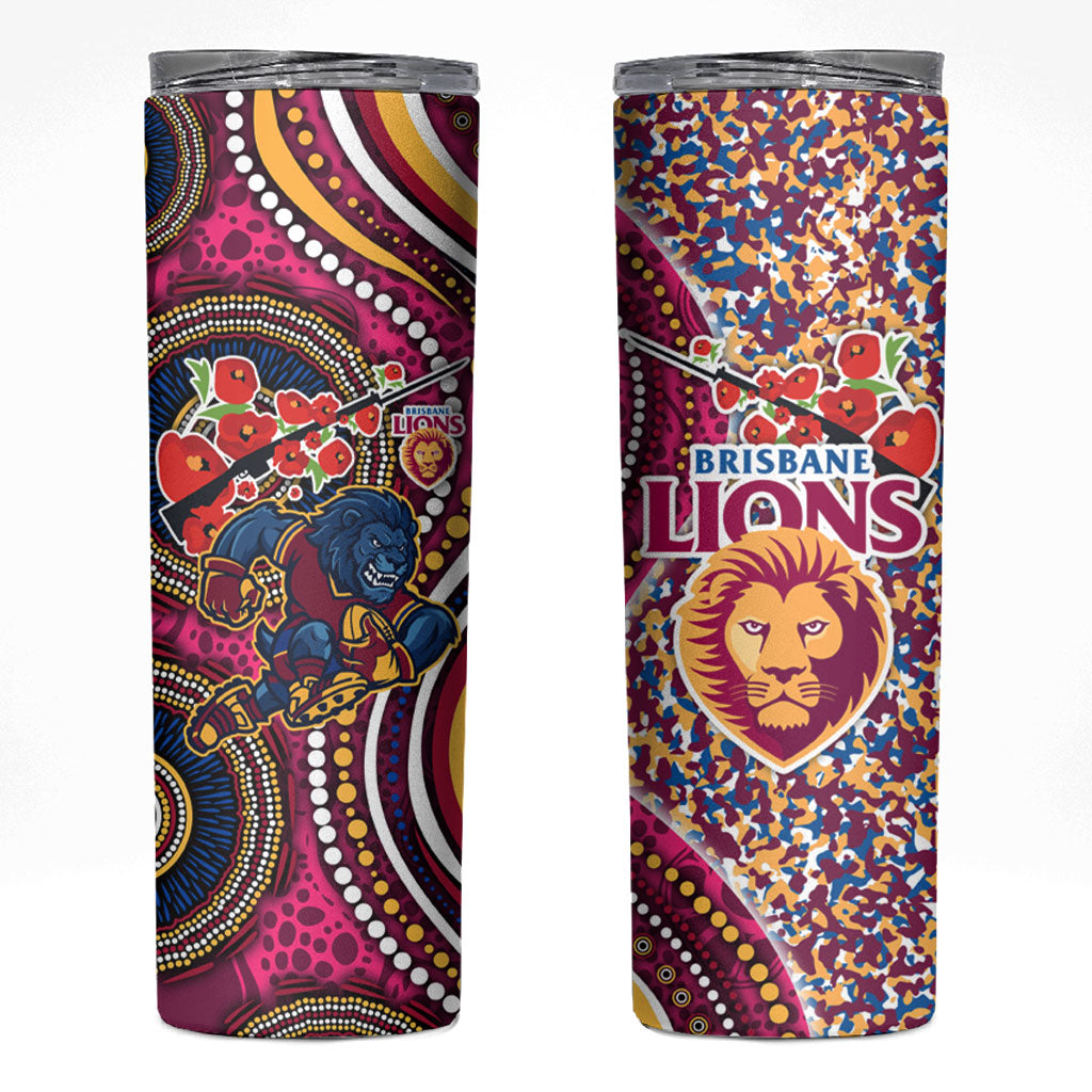 Brisbane Lions ANZAC Day Skinny Tumbler Indigenous Poppy Remembrance Lion Warrior