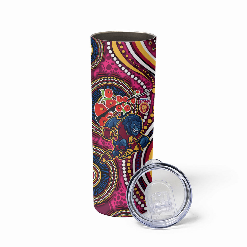 Brisbane Lions ANZAC Day Skinny Tumbler Indigenous Poppy Remembrance Lion Warrior