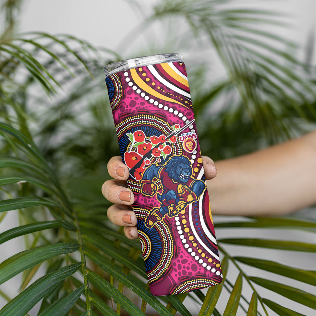 Brisbane Lions ANZAC Day Skinny Tumbler Indigenous Poppy Remembrance Lion Warrior