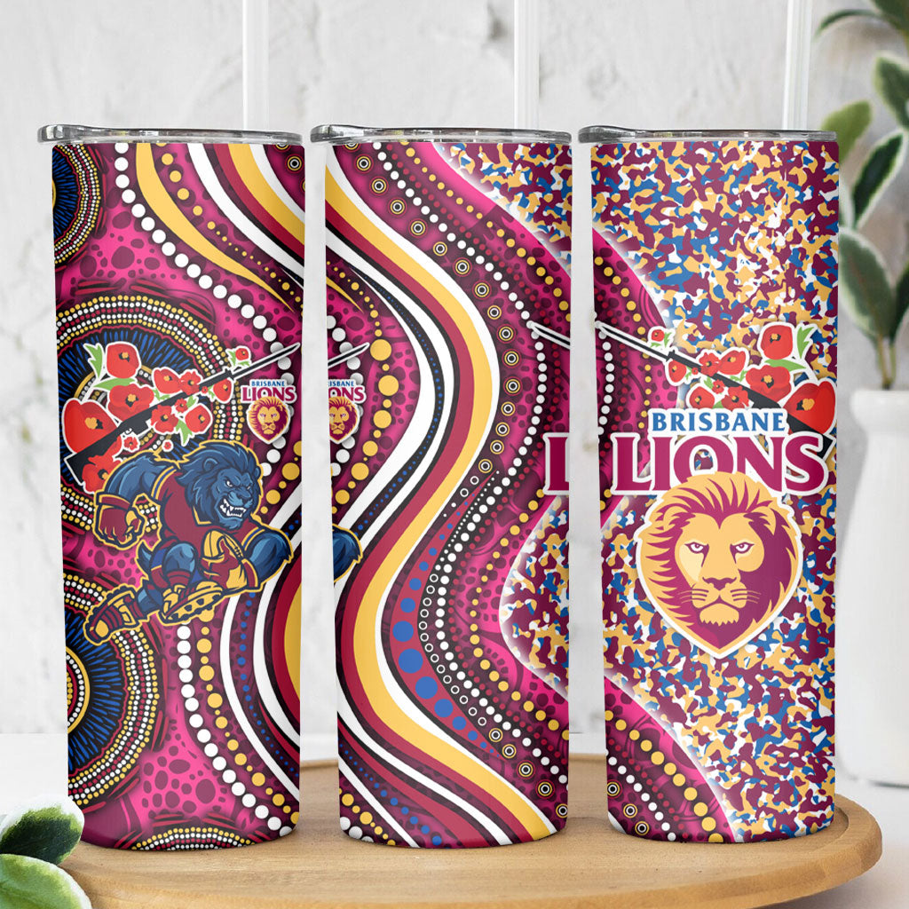 Brisbane Lions ANZAC Day Skinny Tumbler Indigenous Poppy Remembrance Lion Warrior