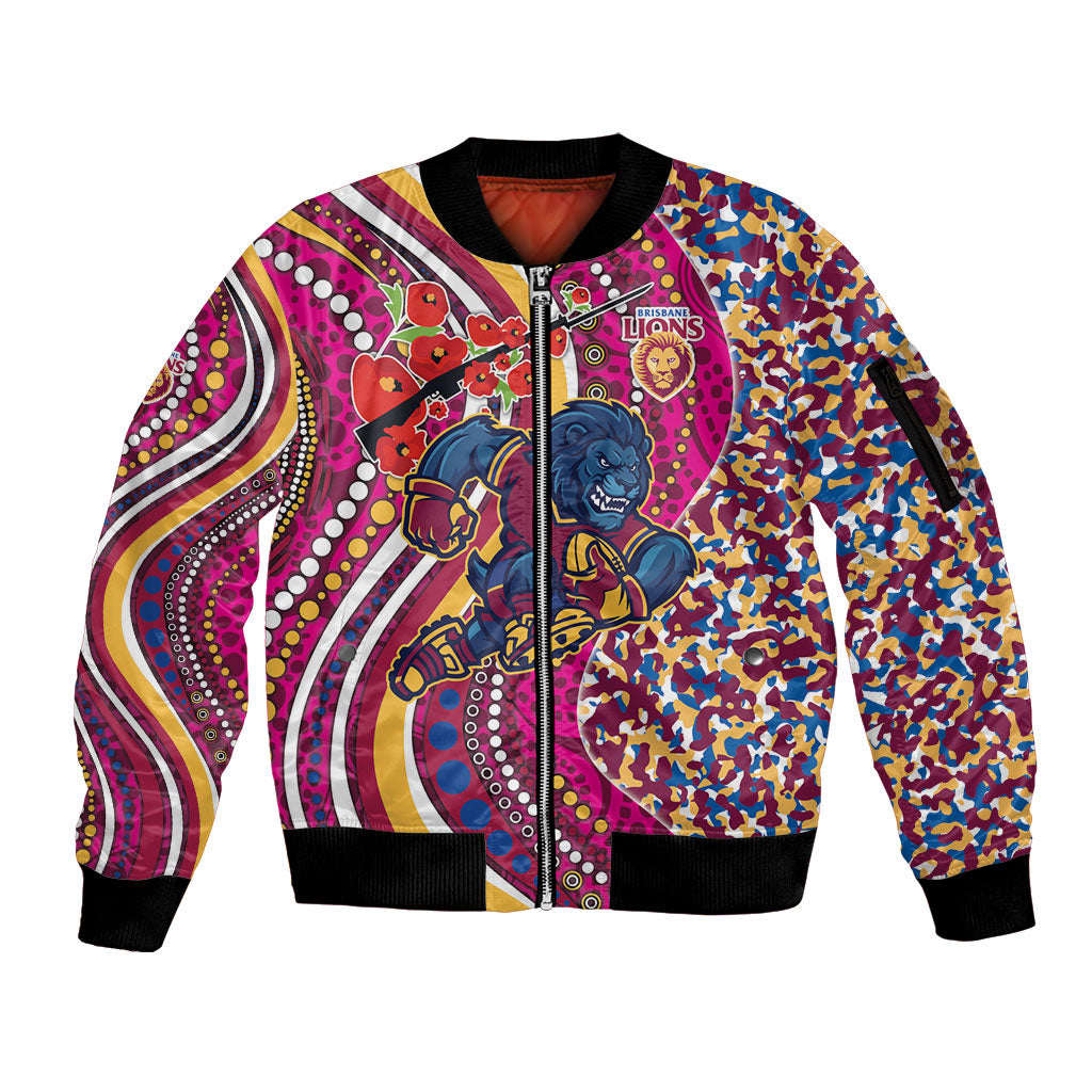 Brisbane Lions ANZAC Day Sleeve Zip Bomber Jacket Indigenous Poppy Remembrance Lion Warrior