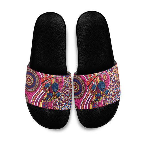 Brisbane Lions ANZAC Day Slide Sandals Indigenous Poppy Remembrance Lion Warrior