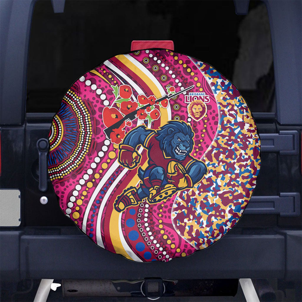 Brisbane Lions ANZAC Day Spare Tire Cover Indigenous Poppy Remembrance Lion Warrior