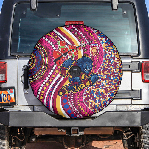 Brisbane Lions ANZAC Day Spare Tire Cover Indigenous Poppy Remembrance Lion Warrior