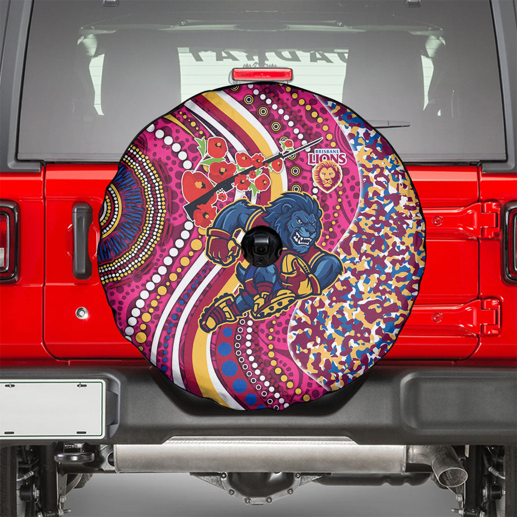 Brisbane Lions ANZAC Day Spare Tire Cover Indigenous Poppy Remembrance Lion Warrior