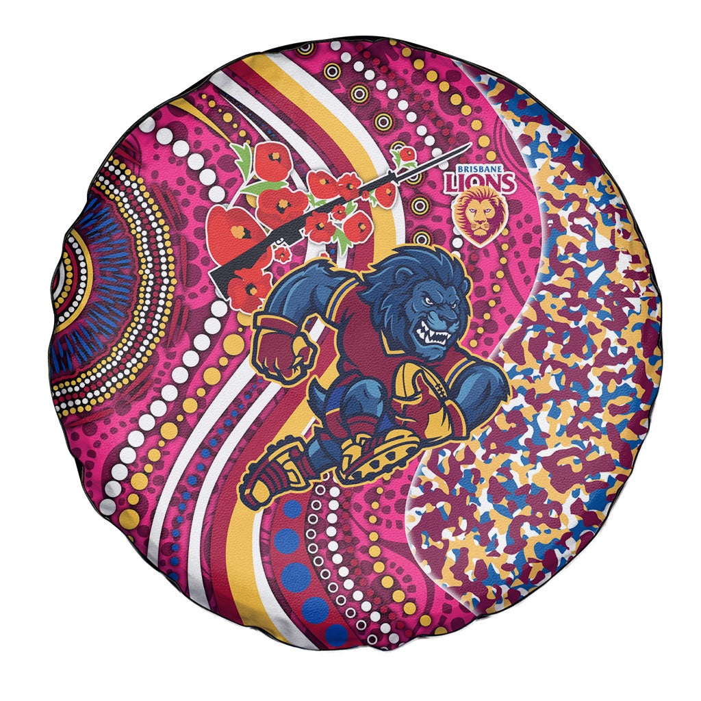 Brisbane Lions ANZAC Day Spare Tire Cover Indigenous Poppy Remembrance Lion Warrior