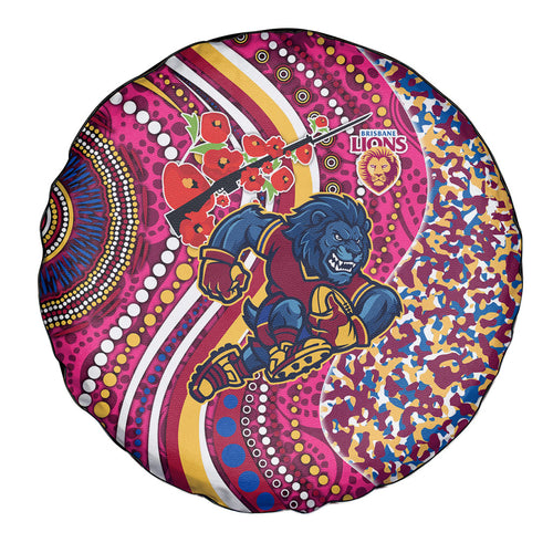 Brisbane Lions ANZAC Day Spare Tire Cover Indigenous Poppy Remembrance Lion Warrior