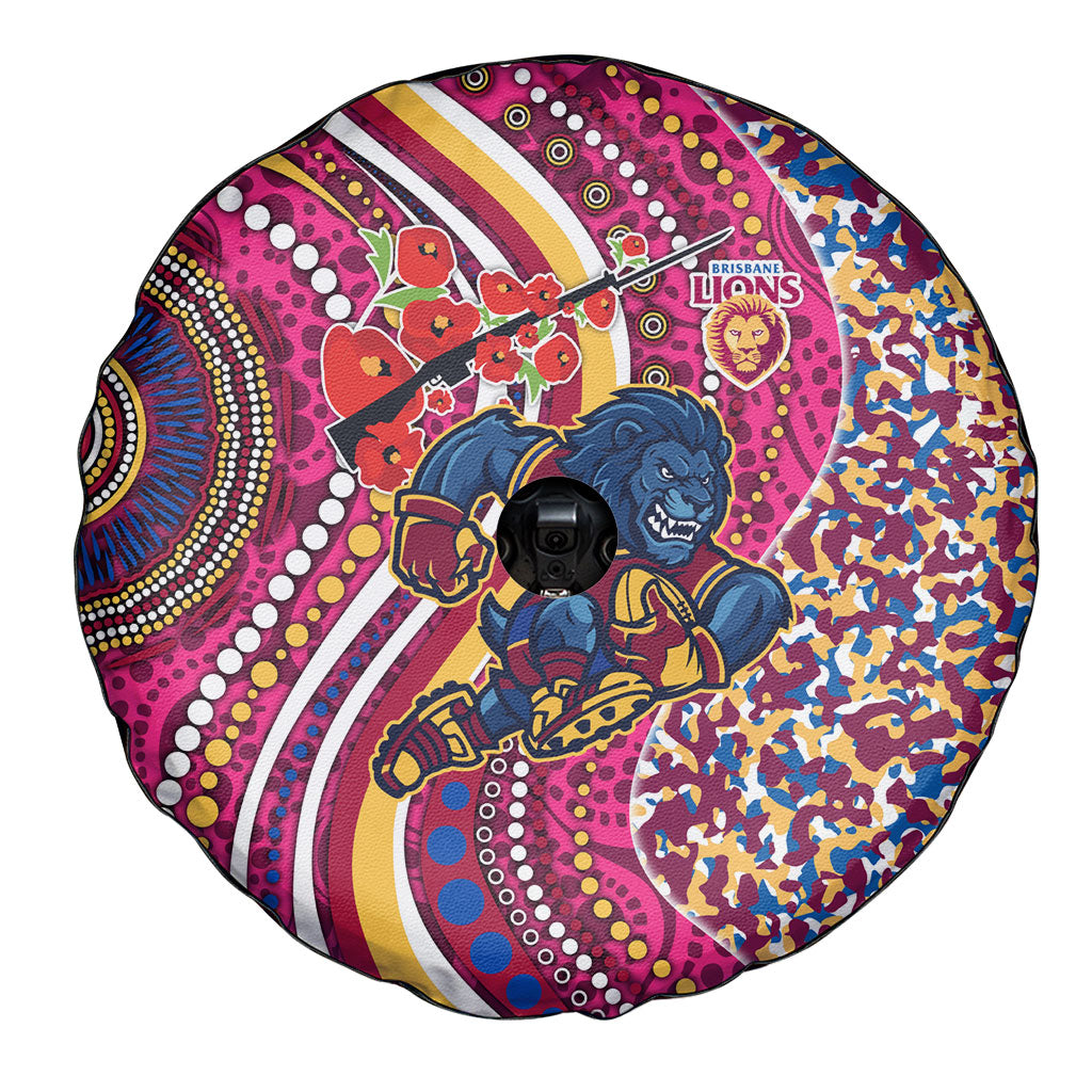 Brisbane Lions ANZAC Day Spare Tire Cover Indigenous Poppy Remembrance Lion Warrior