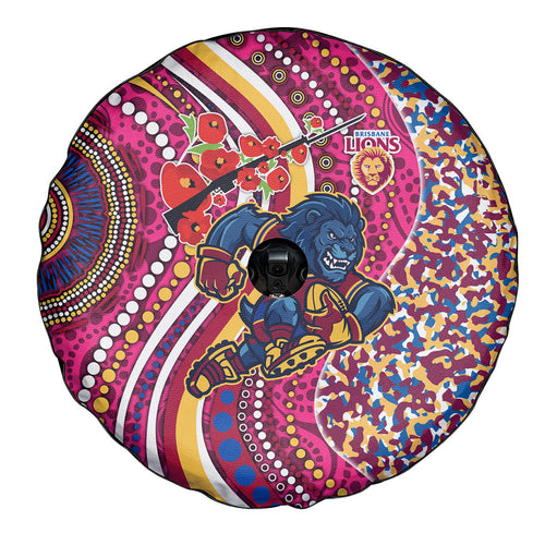 Brisbane Lions ANZAC Day Spare Tire Cover Indigenous Poppy Remembrance Lion Warrior