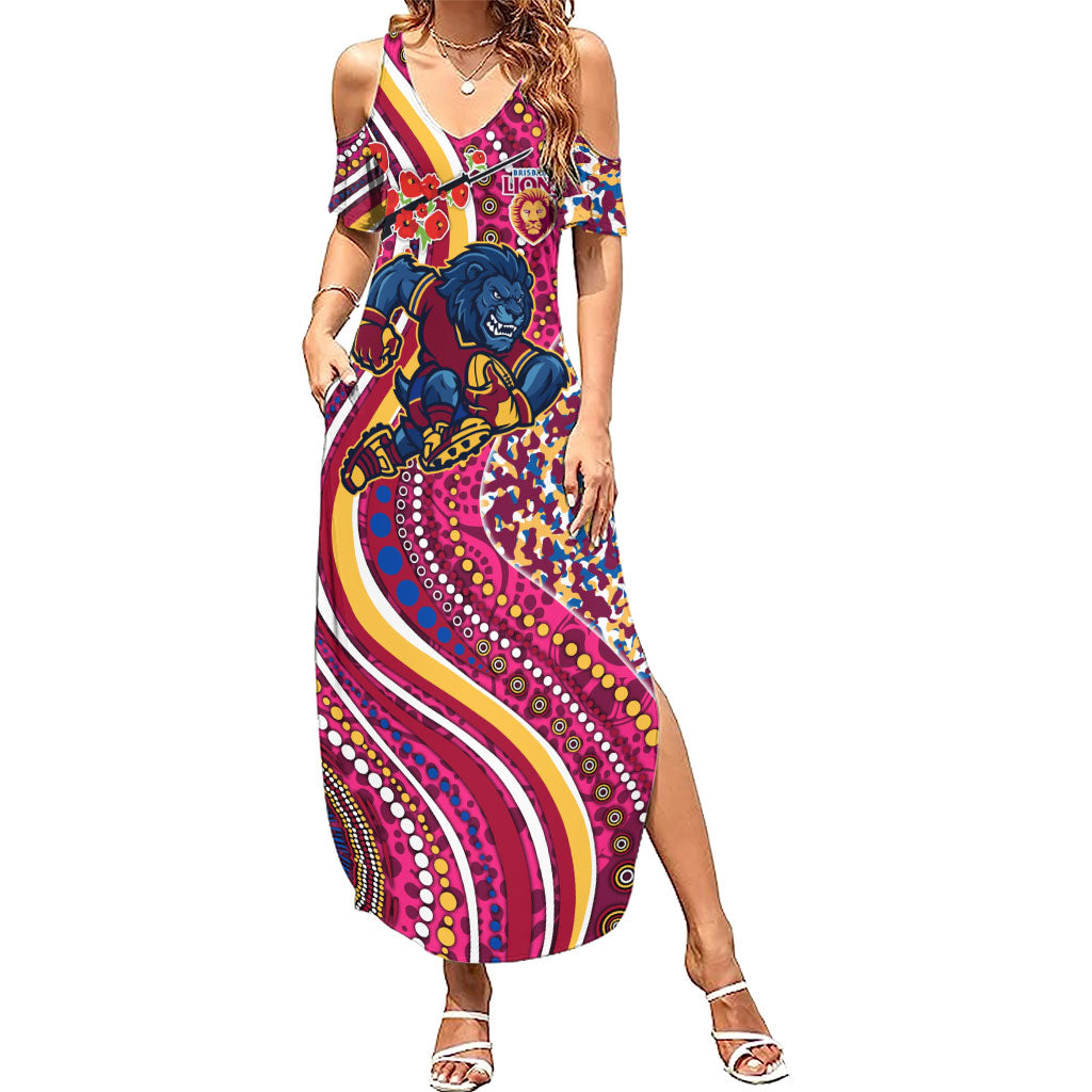 Brisbane Lions ANZAC Day Summer Maxi Dress Indigenous Poppy Remembrance Lion Warrior