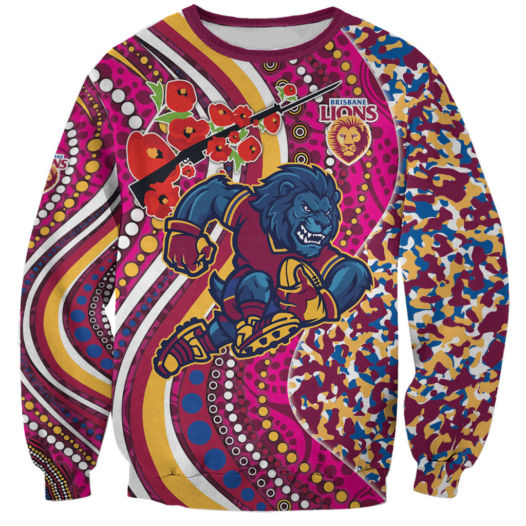 Brisbane Lions ANZAC Day Sweatshirt Indigenous Poppy Remembrance Lion Warrior