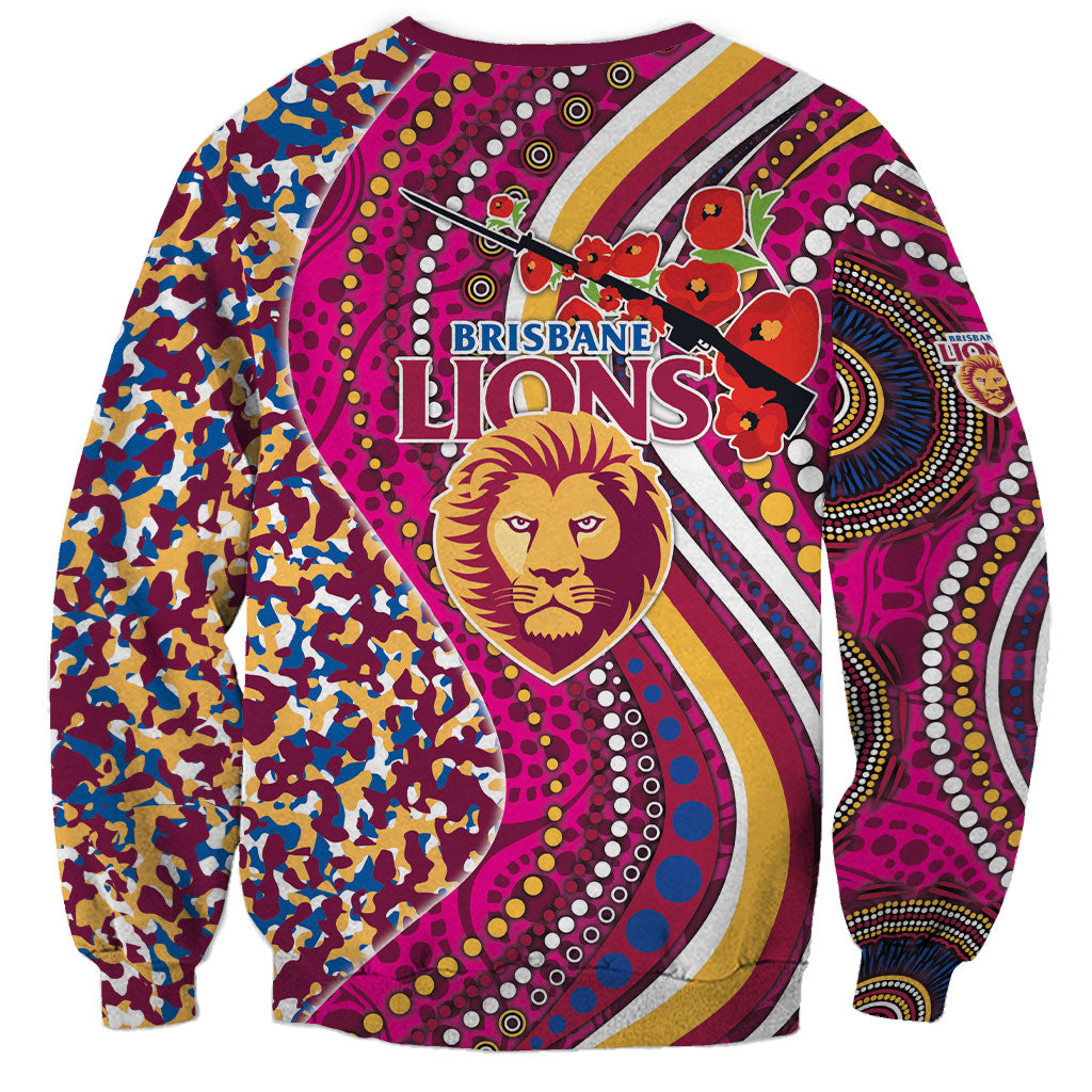 Brisbane Lions ANZAC Day Sweatshirt Indigenous Poppy Remembrance Lion Warrior
