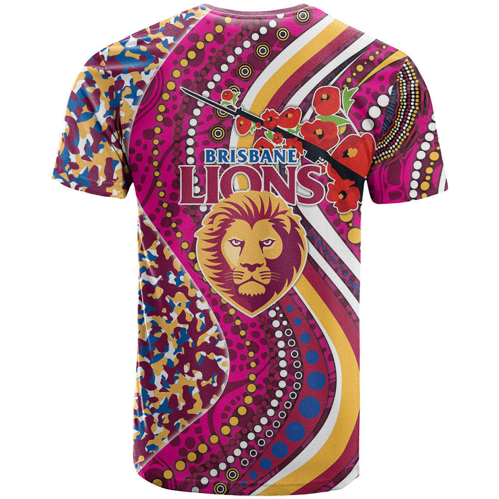 Brisbane Lions ANZAC Day T Shirt Indigenous Poppy Remembrance Lion Warrior