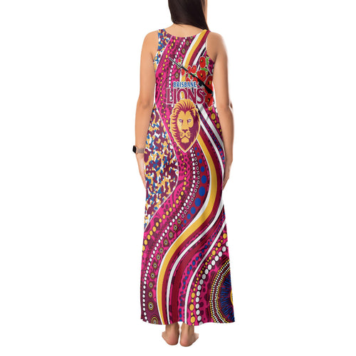 Brisbane Lions ANZAC Day Tank Maxi Dress Indigenous Poppy Remembrance Lion Warrior