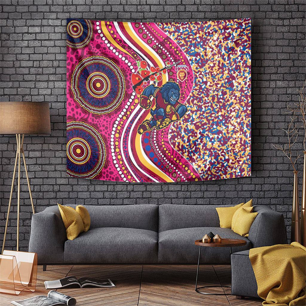 Brisbane Lions ANZAC Day Tapestry Indigenous Poppy Remembrance Lion Warrior