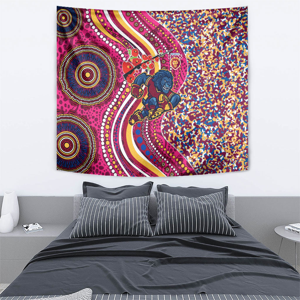 Brisbane Lions ANZAC Day Tapestry Indigenous Poppy Remembrance Lion Warrior