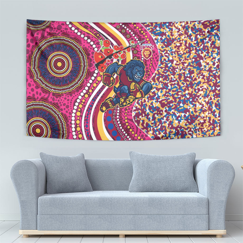 Brisbane Lions ANZAC Day Tapestry Indigenous Poppy Remembrance Lion Warrior