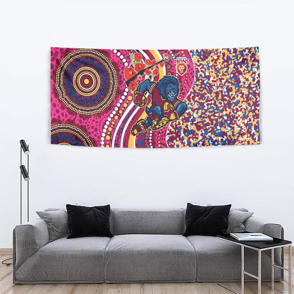 Brisbane Lions ANZAC Day Tapestry Indigenous Poppy Remembrance Lion Warrior