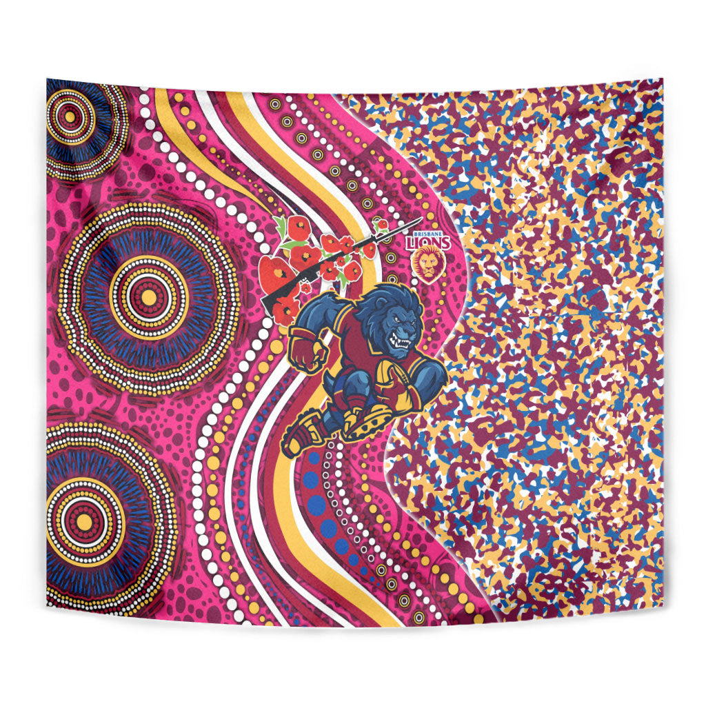 Brisbane Lions ANZAC Day Tapestry Indigenous Poppy Remembrance Lion Warrior