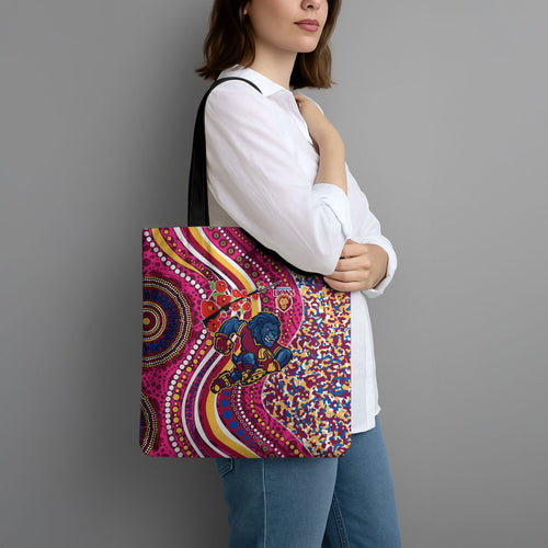 Brisbane Lions ANZAC Day Tote Bag Indigenous Poppy Remembrance Lion Warrior