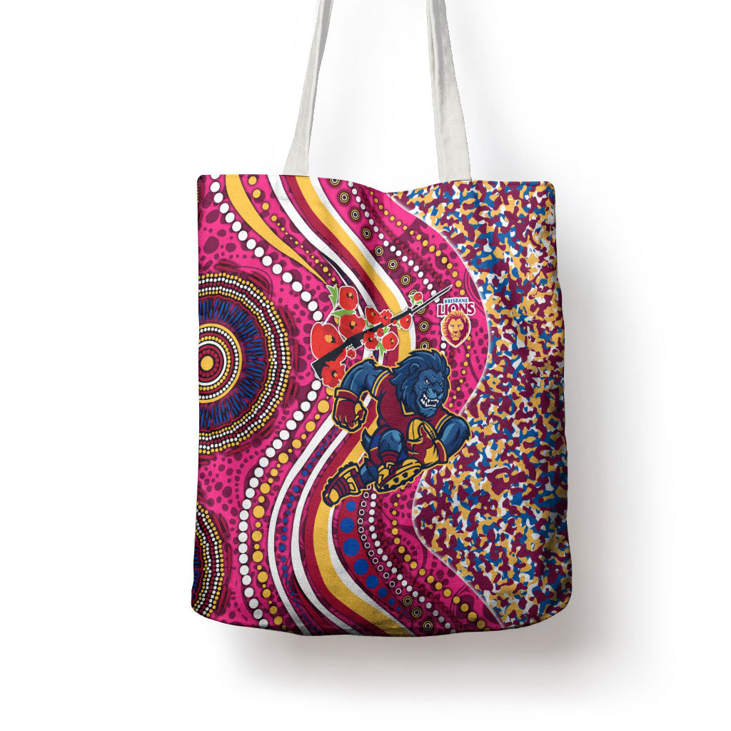 Brisbane Lions ANZAC Day Tote Bag Indigenous Poppy Remembrance Lion Warrior
