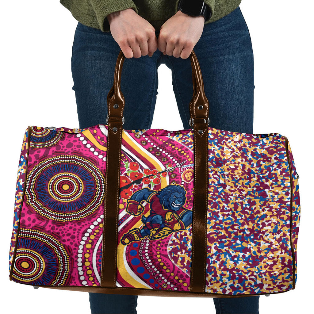 Brisbane Lions ANZAC Day Travel Bag Indigenous Poppy Remembrance Lion Warrior