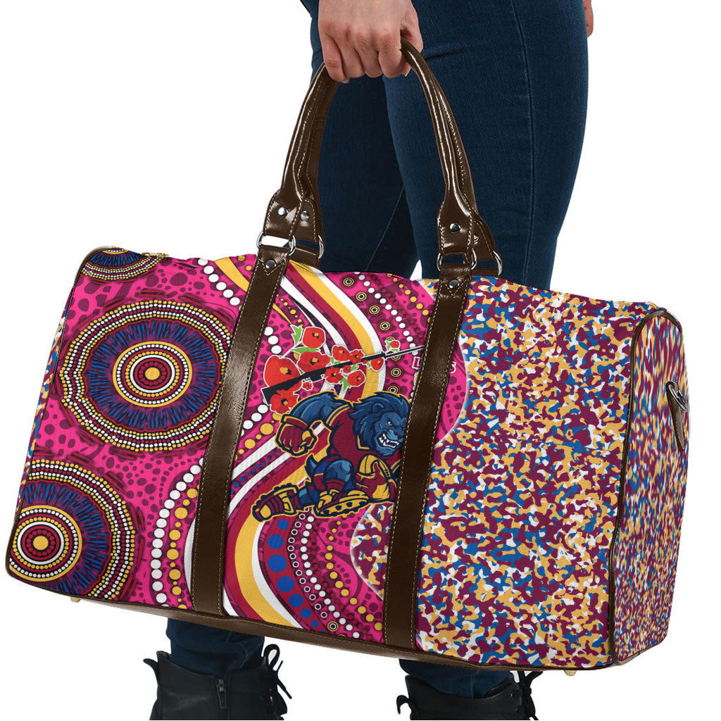 Brisbane Lions ANZAC Day Travel Bag Indigenous Poppy Remembrance Lion Warrior
