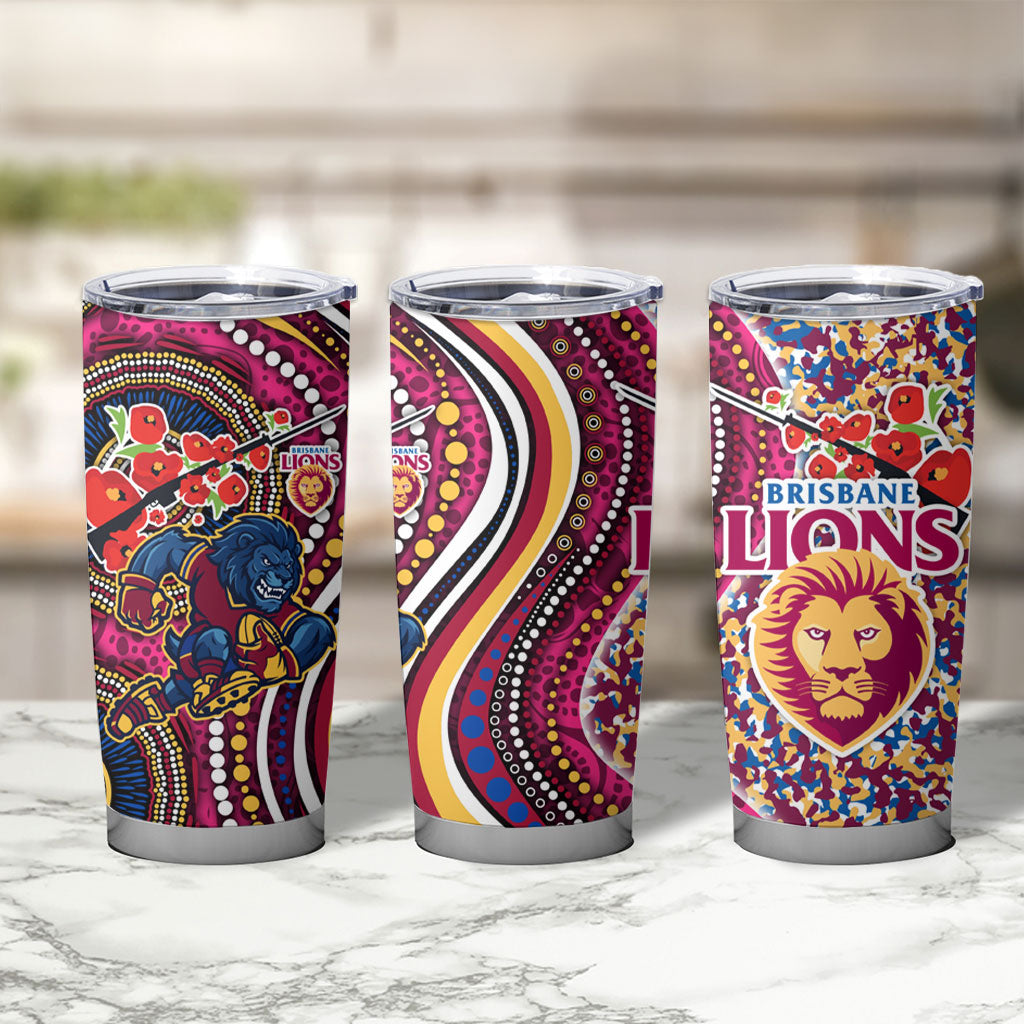 Brisbane Lions ANZAC Day Tumbler Cup Indigenous Poppy Remembrance Lion Warrior