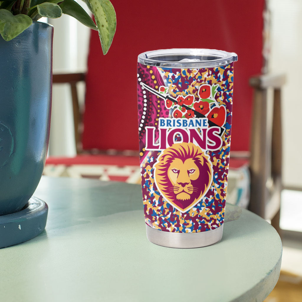 Brisbane Lions ANZAC Day Tumbler Cup Indigenous Poppy Remembrance Lion Warrior