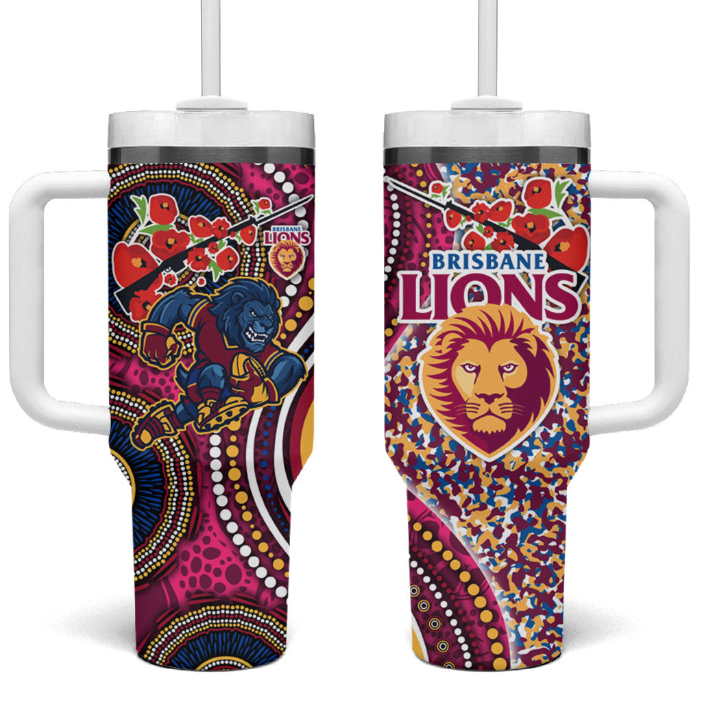 Brisbane Lions ANZAC Day Tumbler With Handle Indigenous Poppy Remembrance Lion Warrior