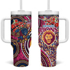 Brisbane Lions ANZAC Day Tumbler With Handle Indigenous Poppy Remembrance Lion Warrior