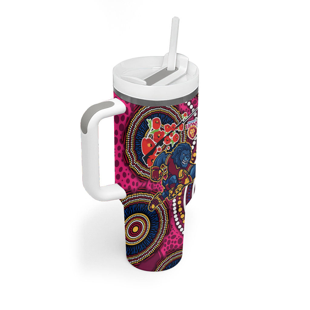 Brisbane Lions ANZAC Day Tumbler With Handle Indigenous Poppy Remembrance Lion Warrior