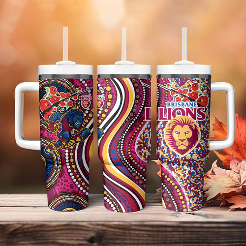 Brisbane Lions ANZAC Day Tumbler With Handle Indigenous Poppy Remembrance Lion Warrior
