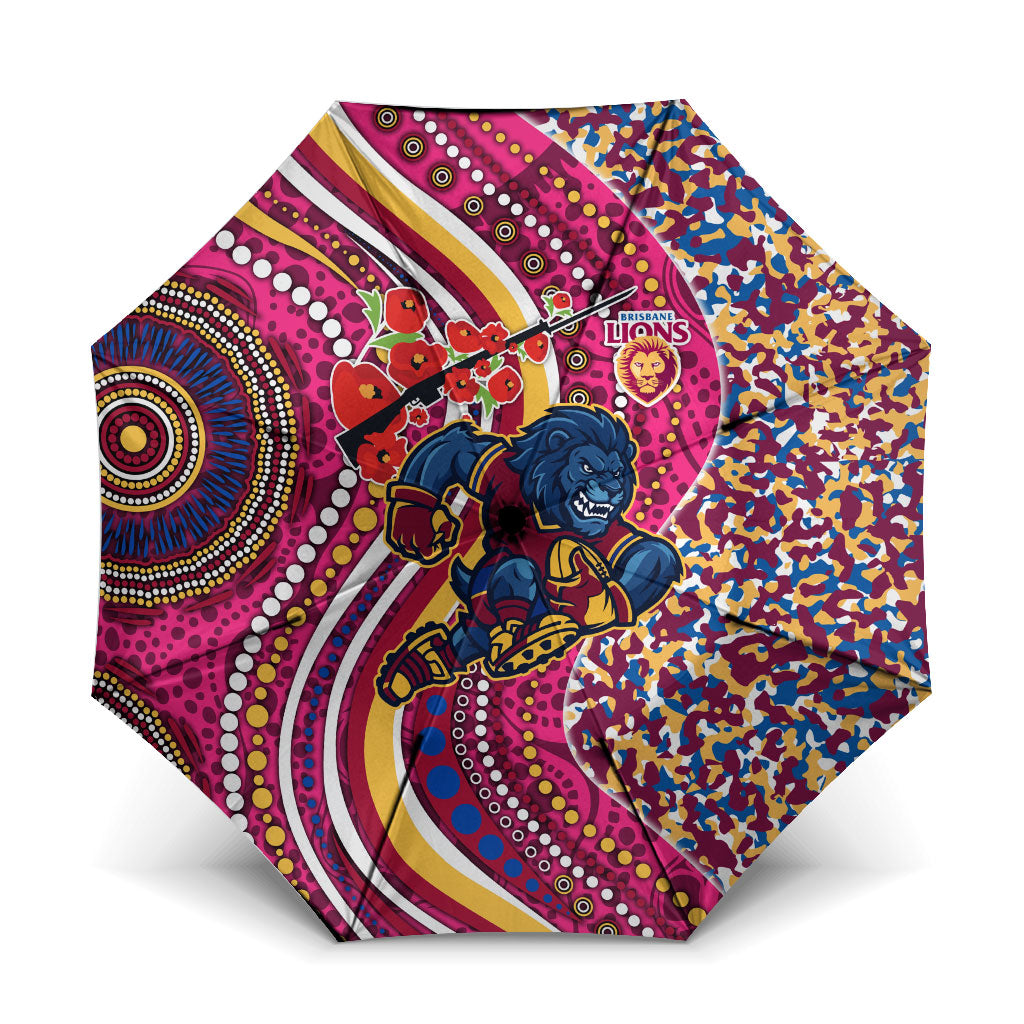 Brisbane Lions ANZAC Day Umbrella Indigenous Poppy Remembrance Lion Warrior