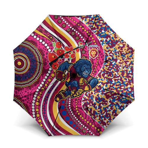 Brisbane Lions ANZAC Day Umbrella Indigenous Poppy Remembrance Lion Warrior