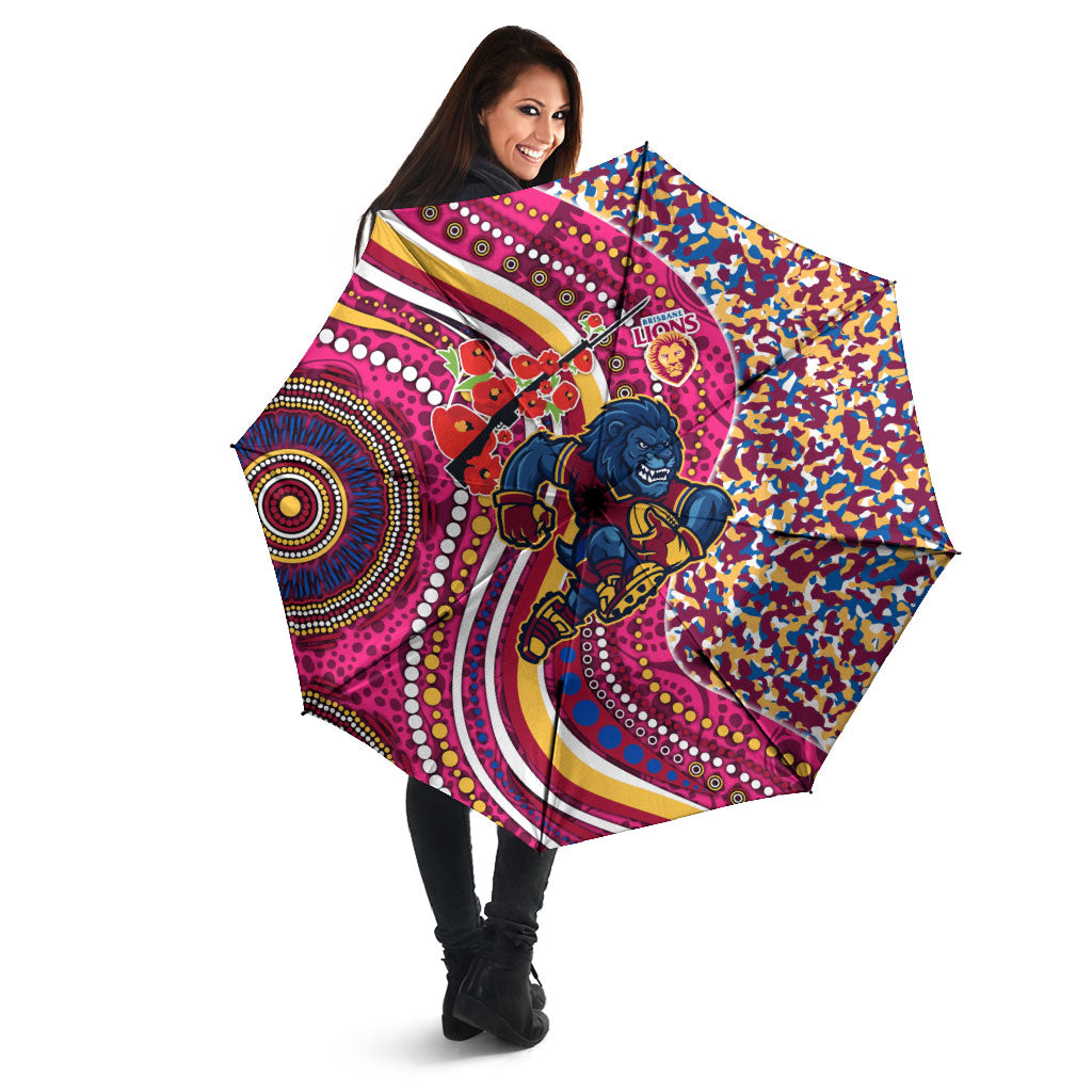 Brisbane Lions ANZAC Day Umbrella Indigenous Poppy Remembrance Lion Warrior