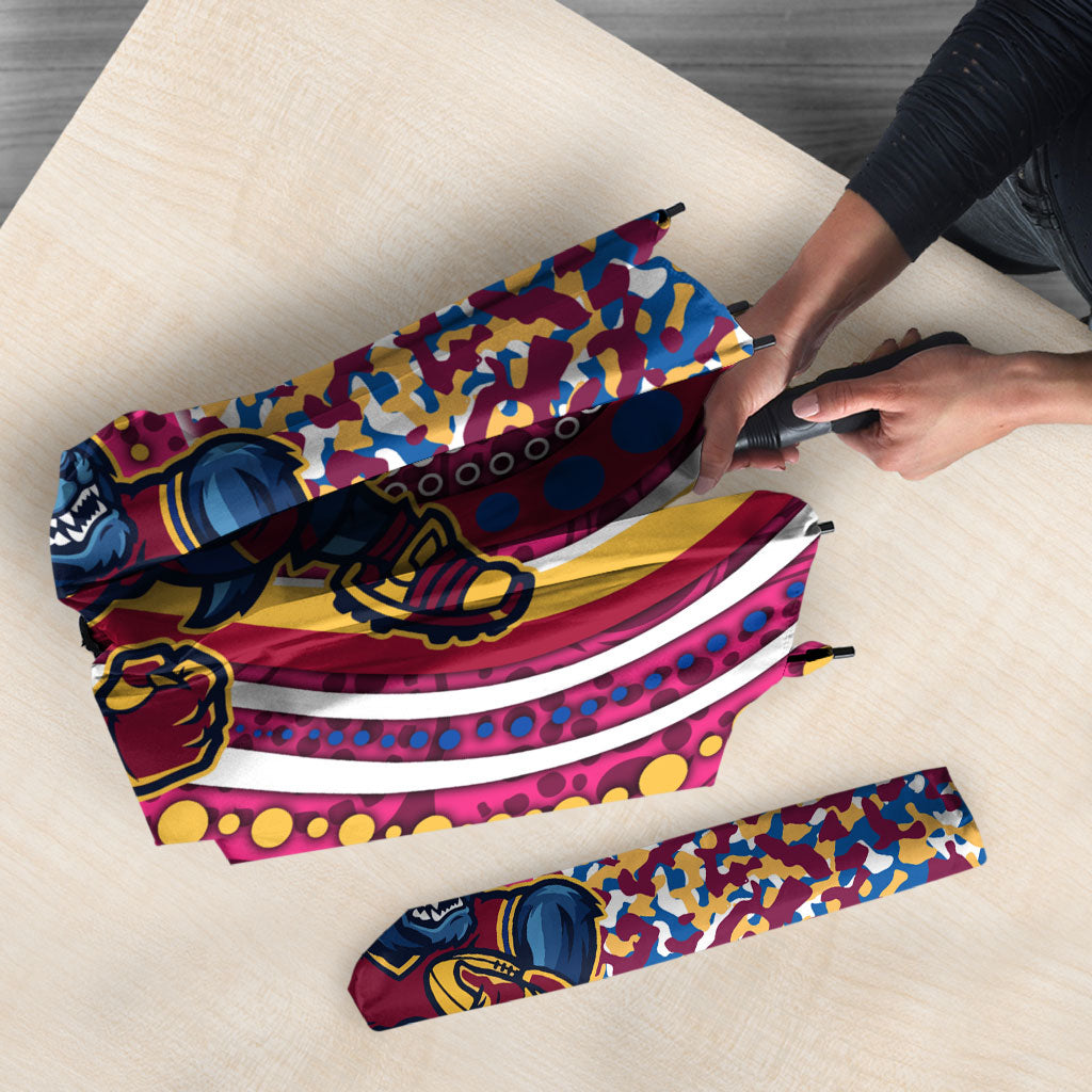 Brisbane Lions ANZAC Day Umbrella Indigenous Poppy Remembrance Lion Warrior