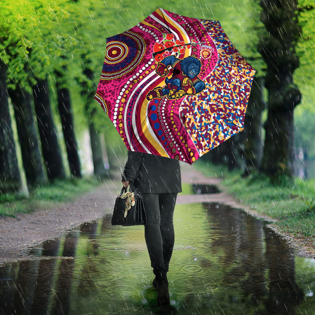 Brisbane Lions ANZAC Day Umbrella Indigenous Poppy Remembrance Lion Warrior