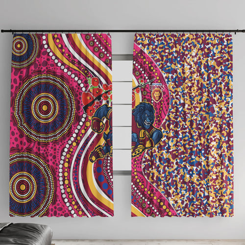 Brisbane Lions ANZAC Day Window Curtain Indigenous Poppy Remembrance Lion Warrior