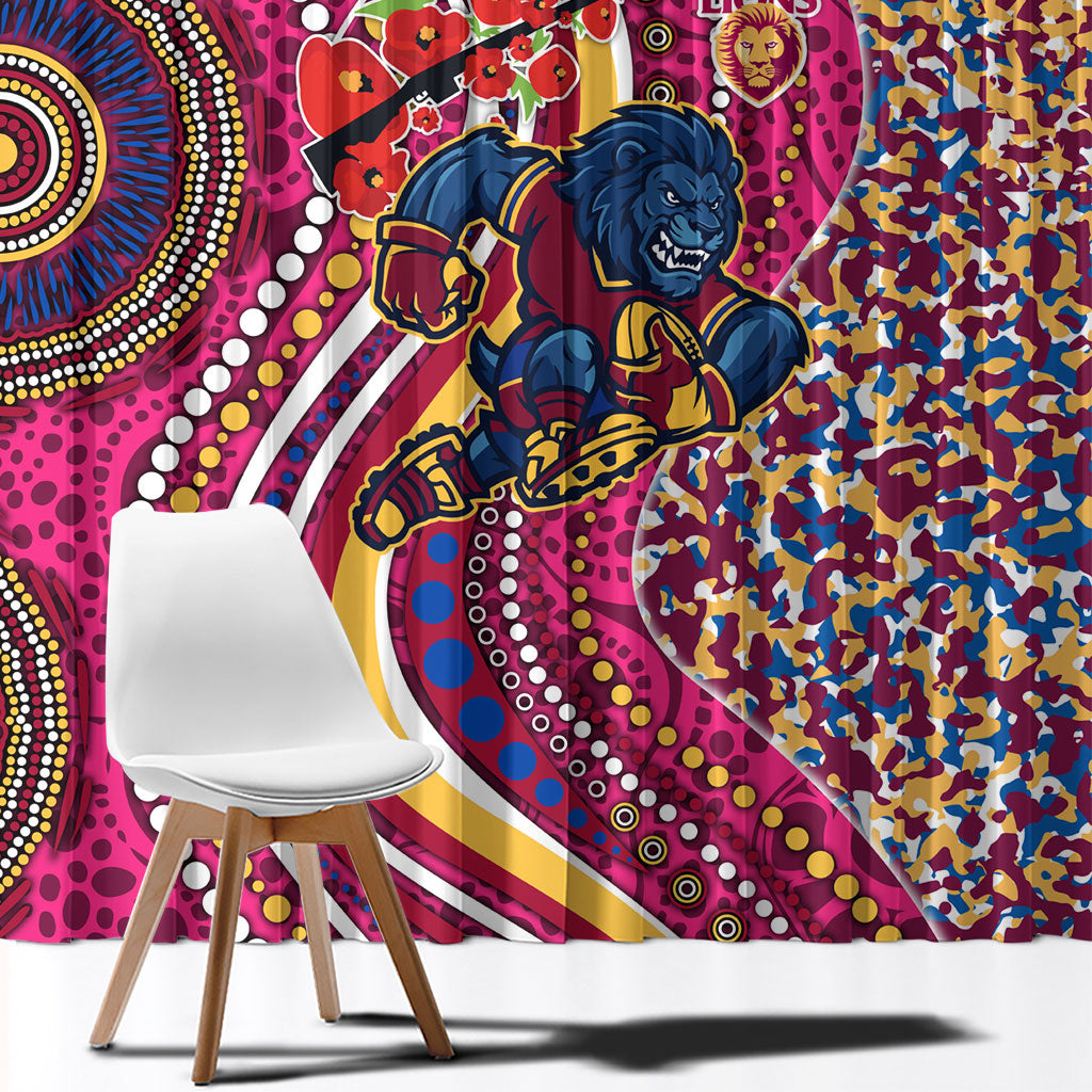Brisbane Lions ANZAC Day Window Curtain Indigenous Poppy Remembrance Lion Warrior
