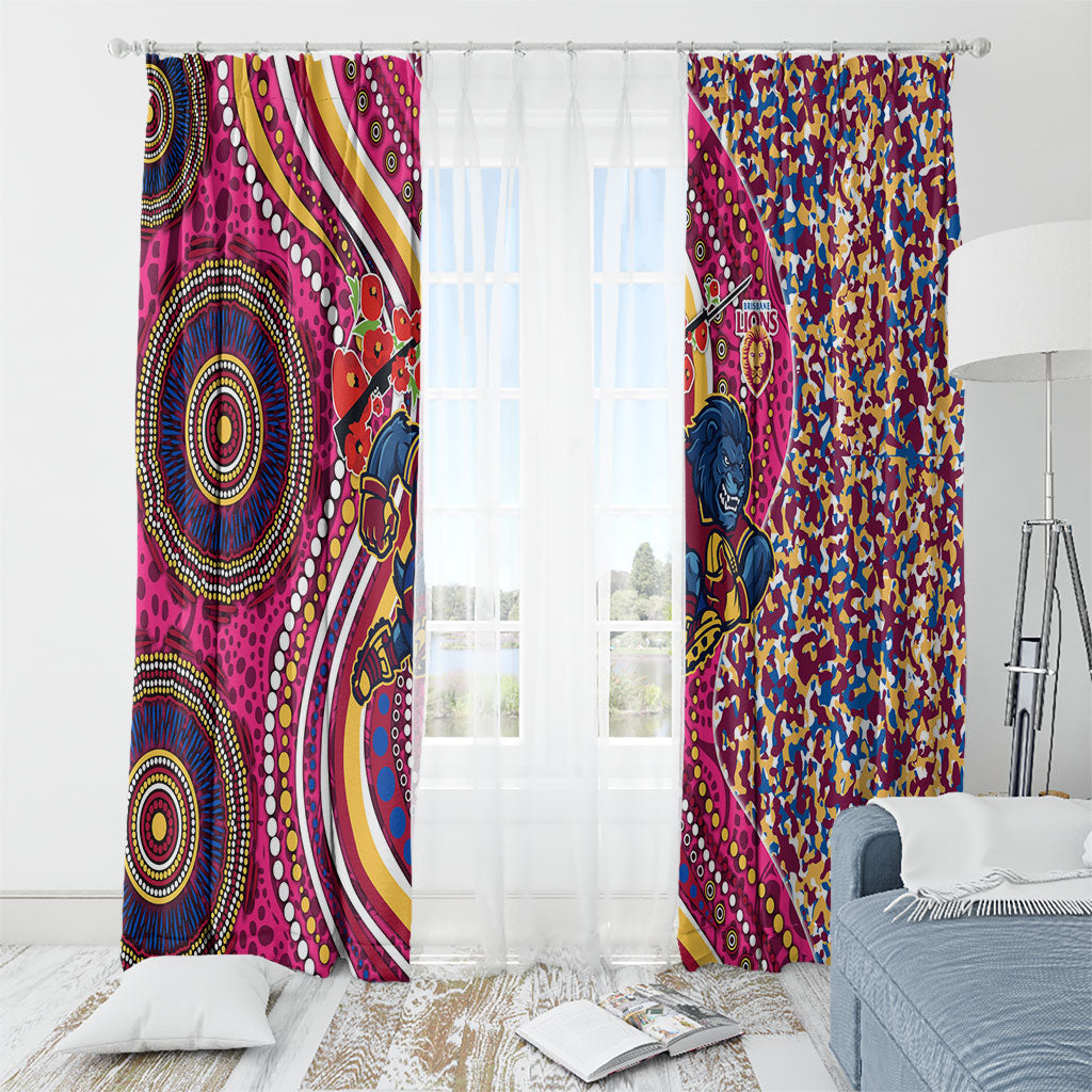 Brisbane Lions ANZAC Day Window Curtain Indigenous Poppy Remembrance Lion Warrior